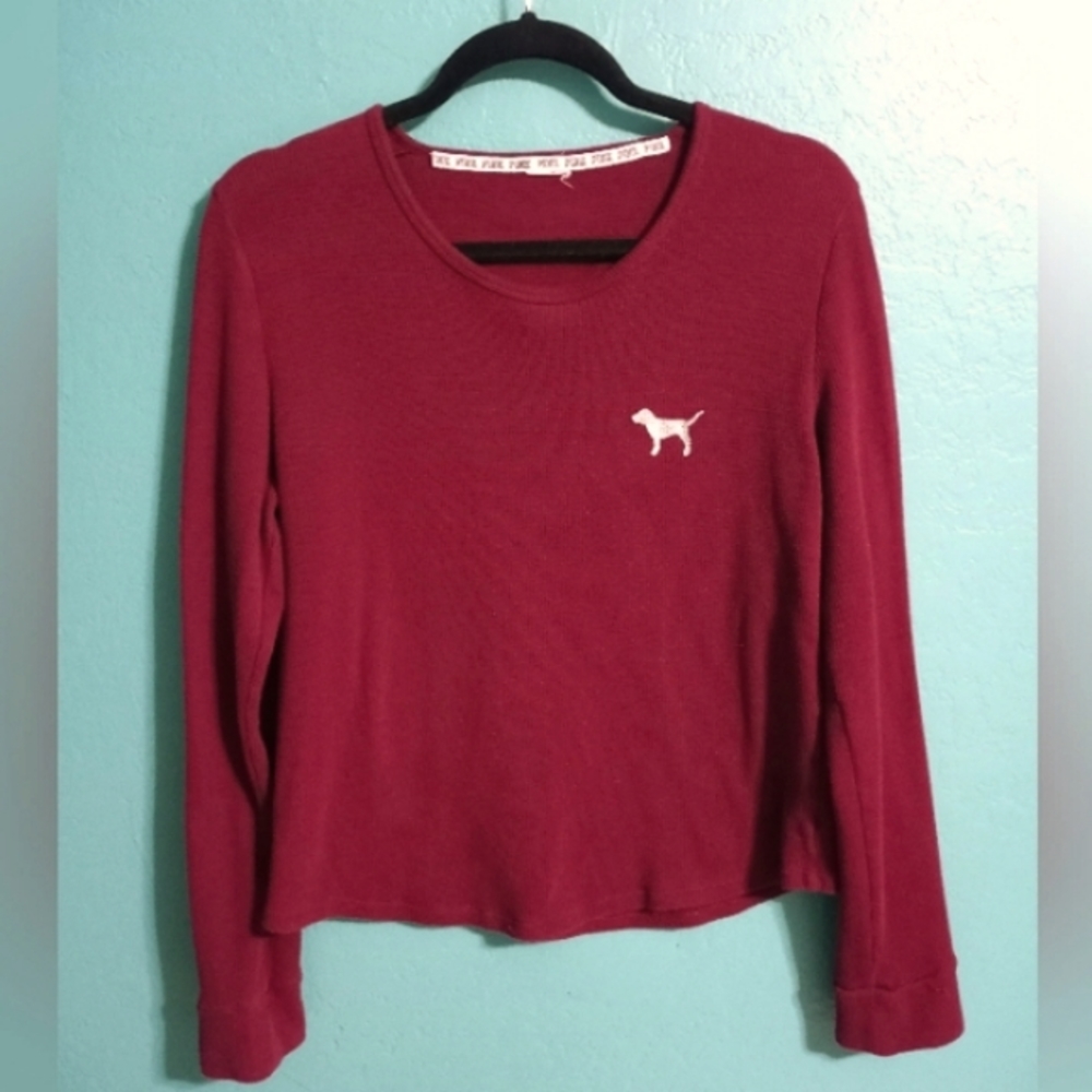 Victoria's Secret PINK Long Sleeve Burgundy Thermal Crop Top Medium